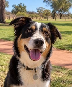 Close up of dog looking at camera in park